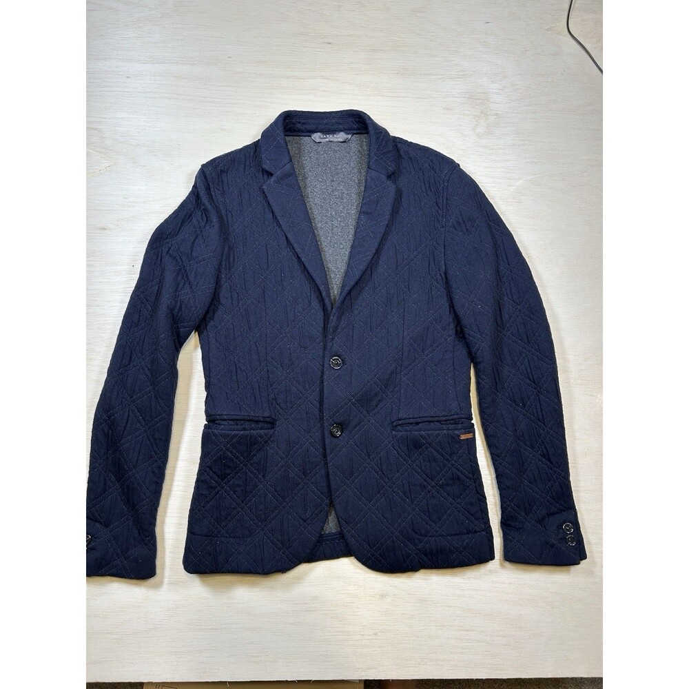 Zara Man Quilted Blazer Navy Blue Size Medium